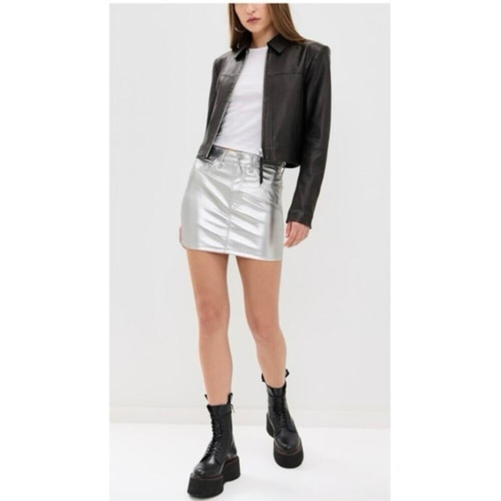 Mother The Vagabond Faux Leather Mini Skirt In Silver Dagger Size 32